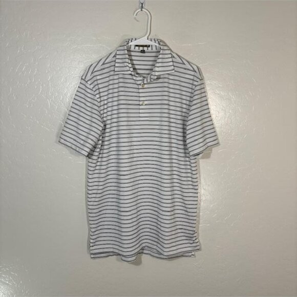 Peter Millar Polo Shirt Mens Small White Blue Stripe Summer Comfort Golf Stretch - Picture 1 of 7